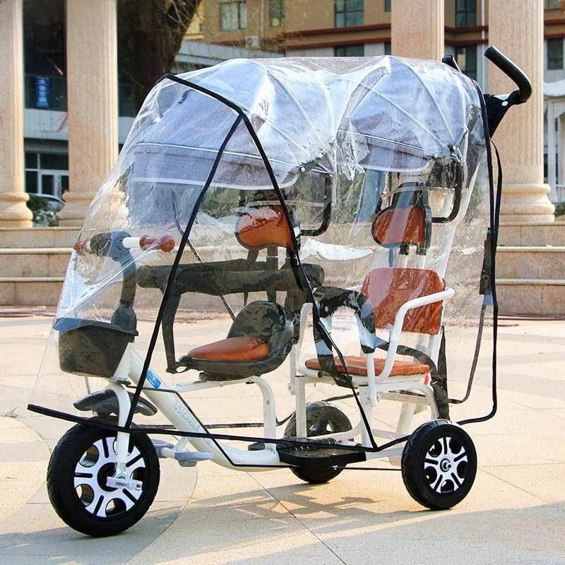 

Thickened Extra Large Raincoat for Twin Children Tricycle Windproof Waterproof Anti-pollution Universal Pushchair Rain Cover