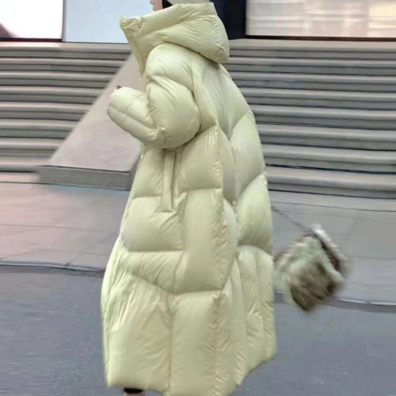Winter Feste Lange Mit Kapuze Unten Jacke Weibliche Dicke Warme Outdoor Parka Outwear Frauen Weiße Ente Unten Lose Knie Länge Unten Jacke