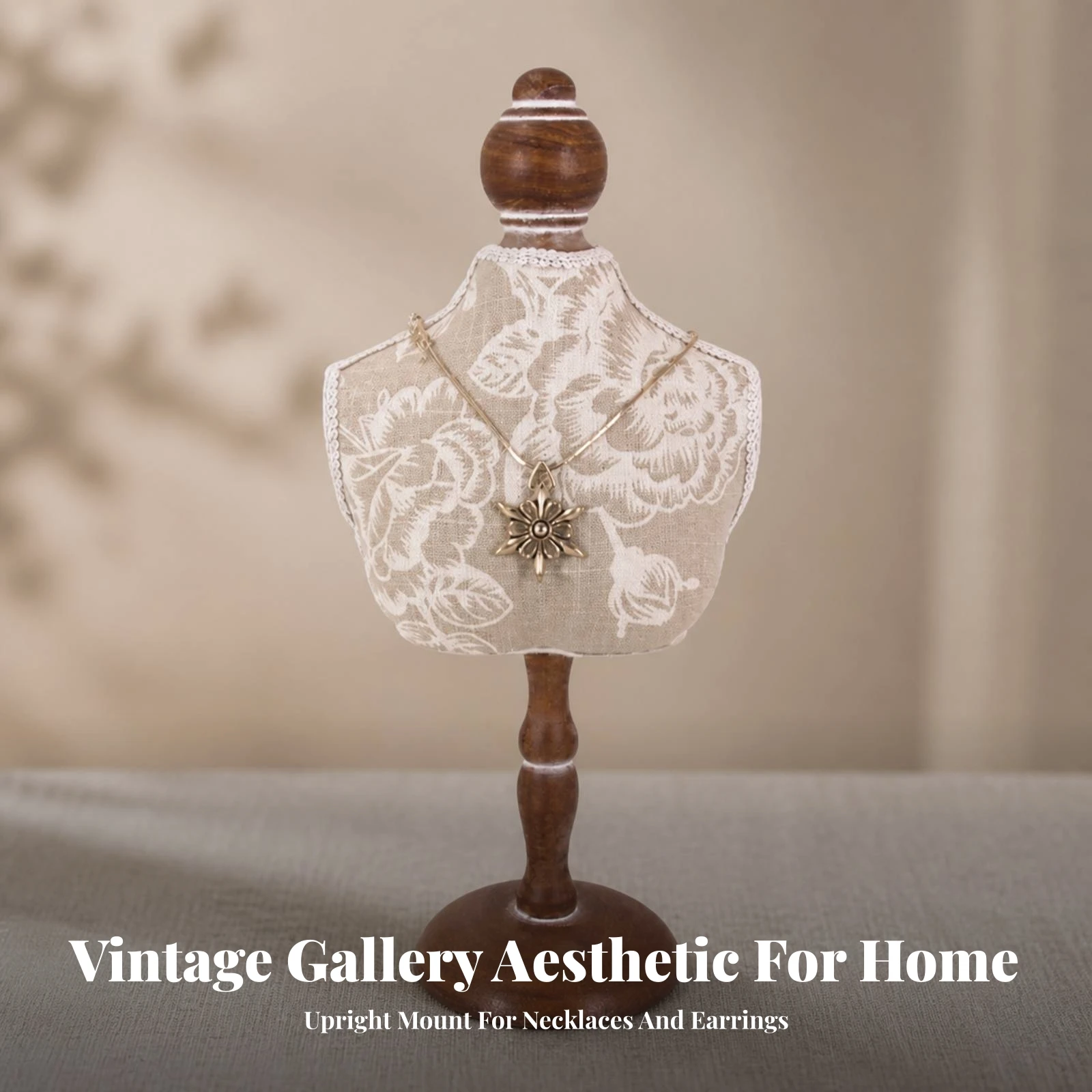 Tabletop Jewelry Display Bust Vintage-Inspired clothCovered Jewelry Bust with Floral Pattern Compact Sturdy for Showcases