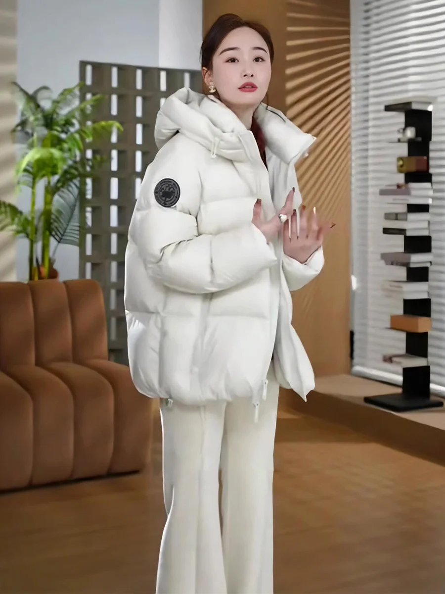 

Женская утепленная куртка-пуховик средней длины с капюшоном, 90% белый пух, теплая, повседневная, на молнии, для отдыха