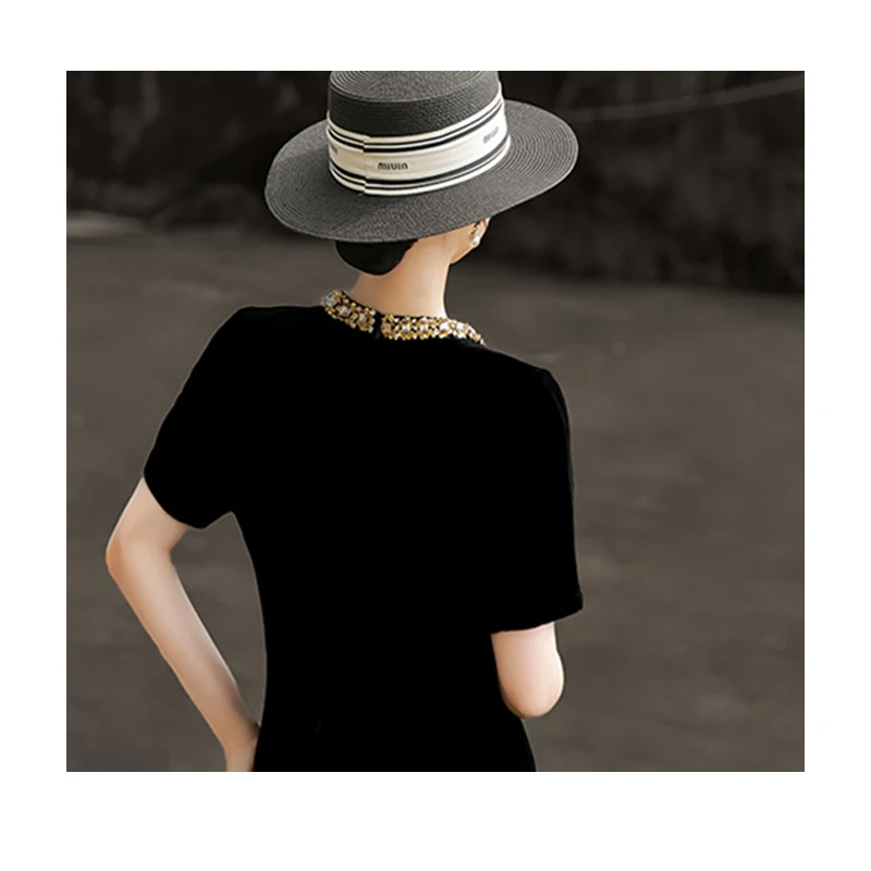 فستان نسائي من الحرير المخملي الطبيعي بالكامل مع زخرفة مطرزة، وسحر أنيق ونبيل. الفستان أملس ولامع #6