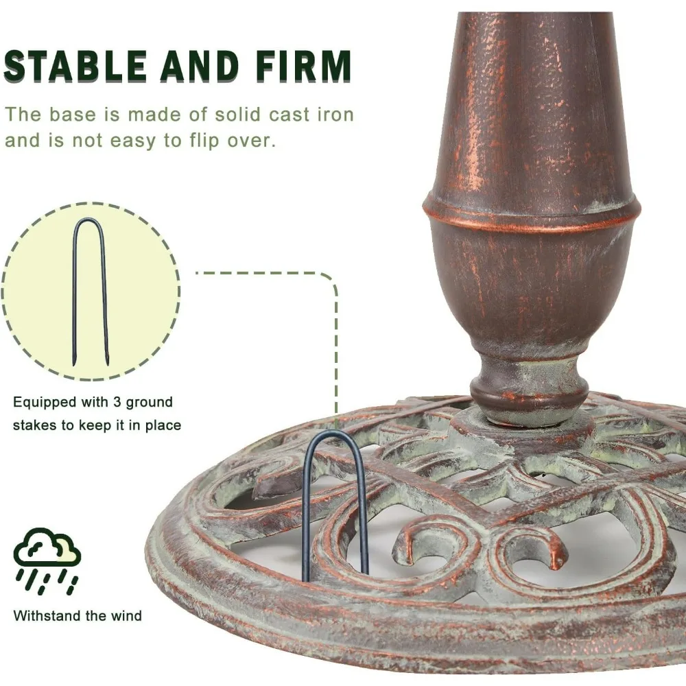 27.5インチのヴィンテージ鋳鉄製鳥の水飲み場、屋外庭園装飾用、耐久性のある金属設計