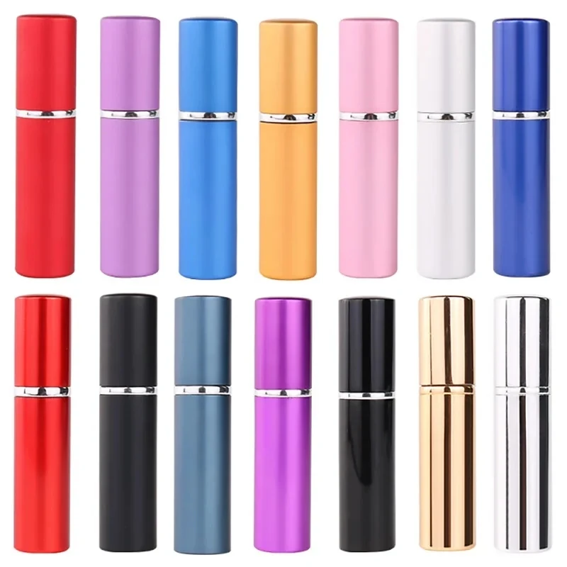 50pcs Hot Pump Empty Perfume Bottle 5ml Aluminum Glass Anodized Compact Parfum Atomiser Fragrance Mini Spray Scent-bottle