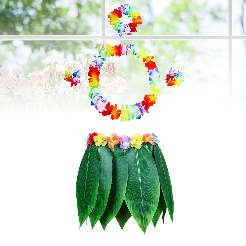5 قطعة هاواي العشب تنورة مجموعة قابل للتعديل مطاطا حزام مشرق رسمت القماش الزهور الاستوائية حفلة حولا الرقص Luau الشاطئ #1