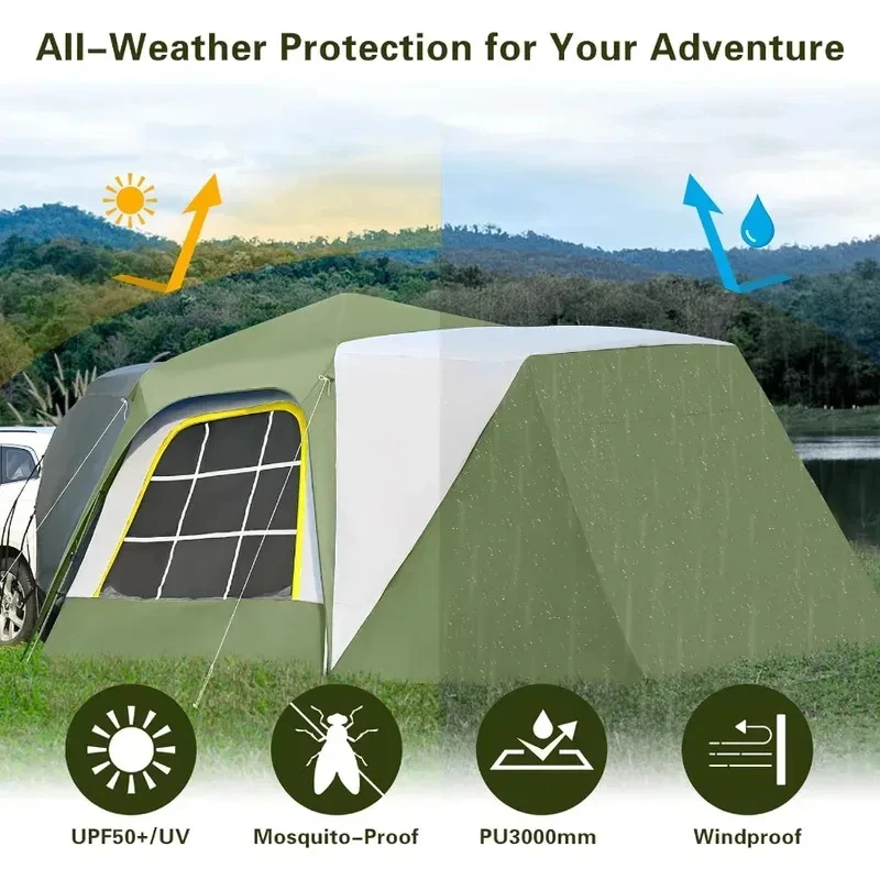 

SUV Camping Tent 2in1 6Person Huge Tent with Porch 10' x 10' Tent Attachment to SUV Car 6' x 7' Screen Room Vesti