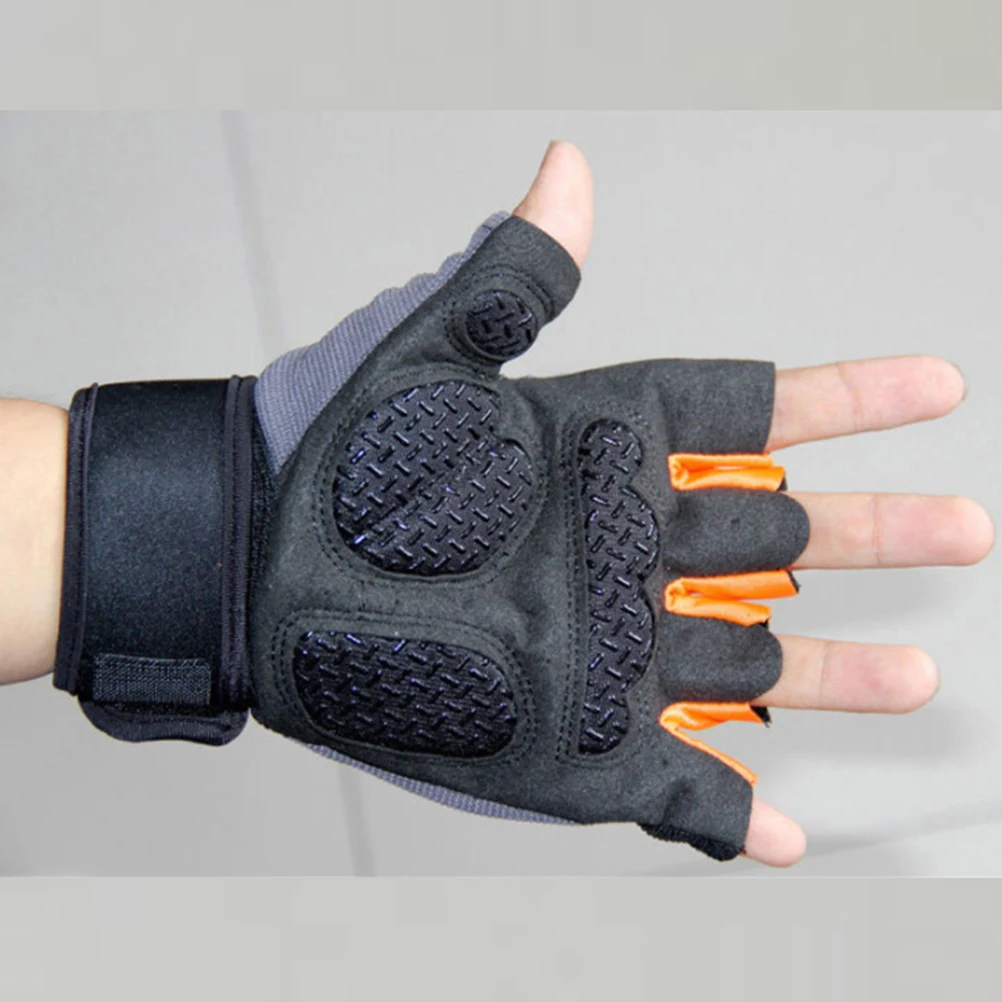 

1Pair Training Gloves Outdoor Half Finger with Finger Vents Anti-Slip Palm Wrist Brace for Weightlifting Pushing Orange Xl Size