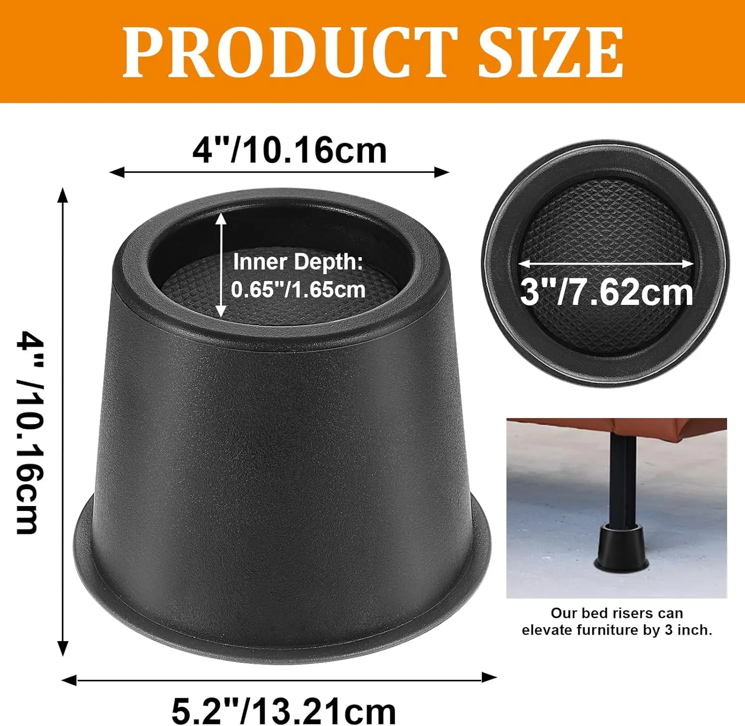 9 Pcs Round Bed Risers, Bed Risers Heavy Duty, 4 Inch Furniture Raising Blocks, Black Lifts with Non-Slip Foam Padsr