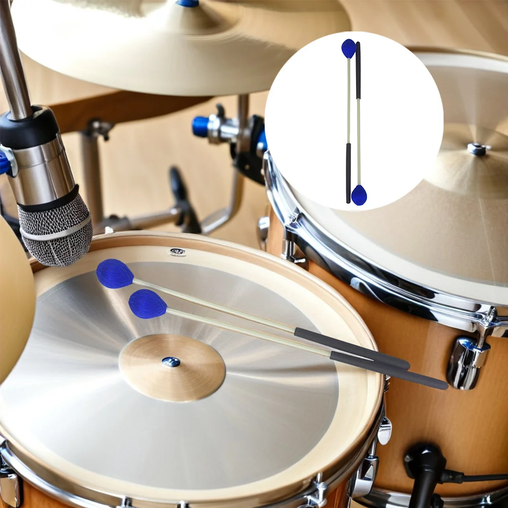 

1Pair Medium Marimba Mallets Blue Yarn Head Mushroom Shape Polished Beech Handle Durable Lightweight Indoor Outdoor Percussion