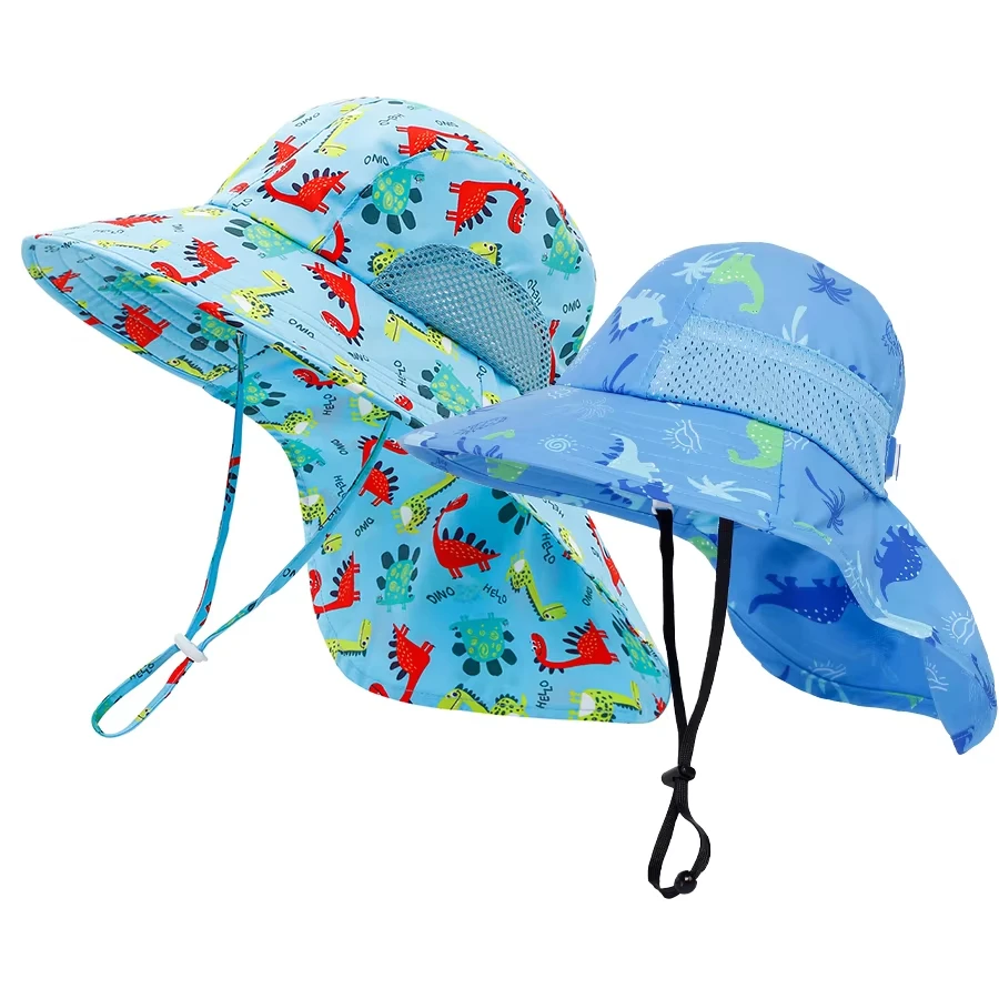 2-piece 1-13Y Children's Digital Printing Adjustable Sunscreen Neck Hat for Protection - Sun Hat view 3