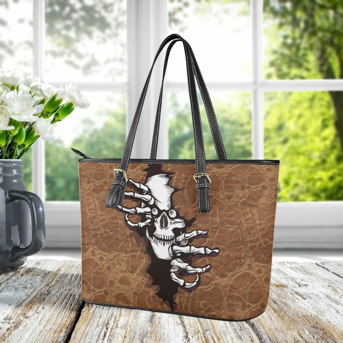 Funny Skull PU Leather Handbags Shopping Daily Women Top-Handle Messenger Bag New Vintage Small Underarm Bag Mother's Day Gift