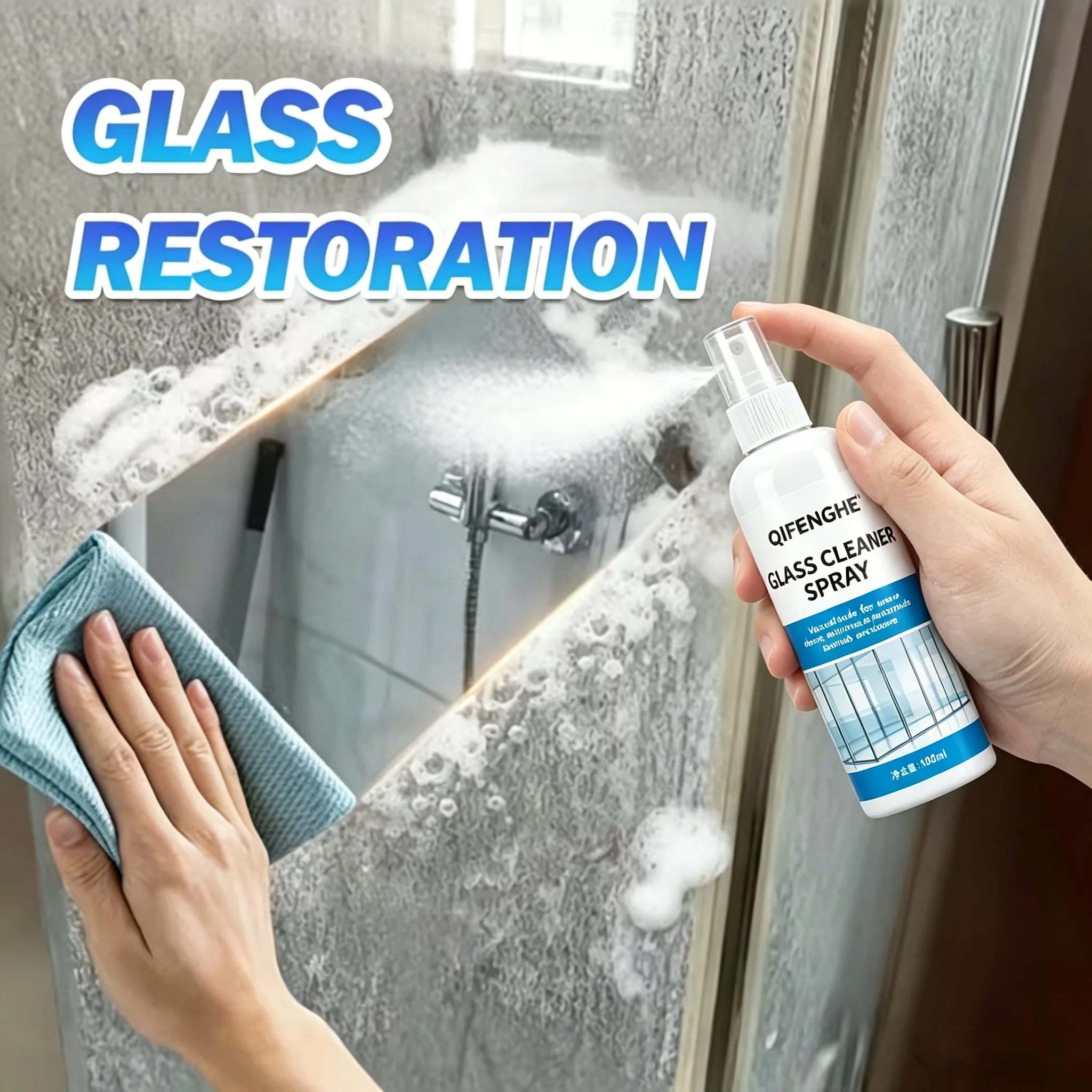 Glass Cleaner Spray, Instantly Remove Water Stains Limescale for Shower Doors, Mirrors, Car Windows, Rearview Mirrors, Multipurp