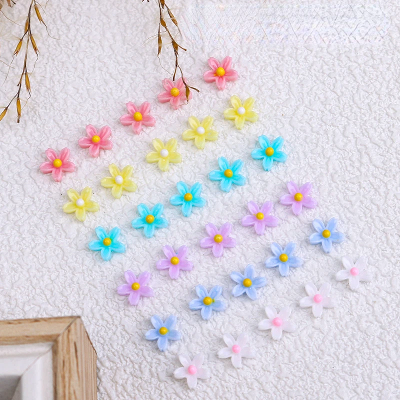 Części do paznokci kwiaty figurki do Manicure stokrotka 3d akcesoria do paznokcie sztuka 7mm pięć płatków kwiatów do dekoracji etui na telefon