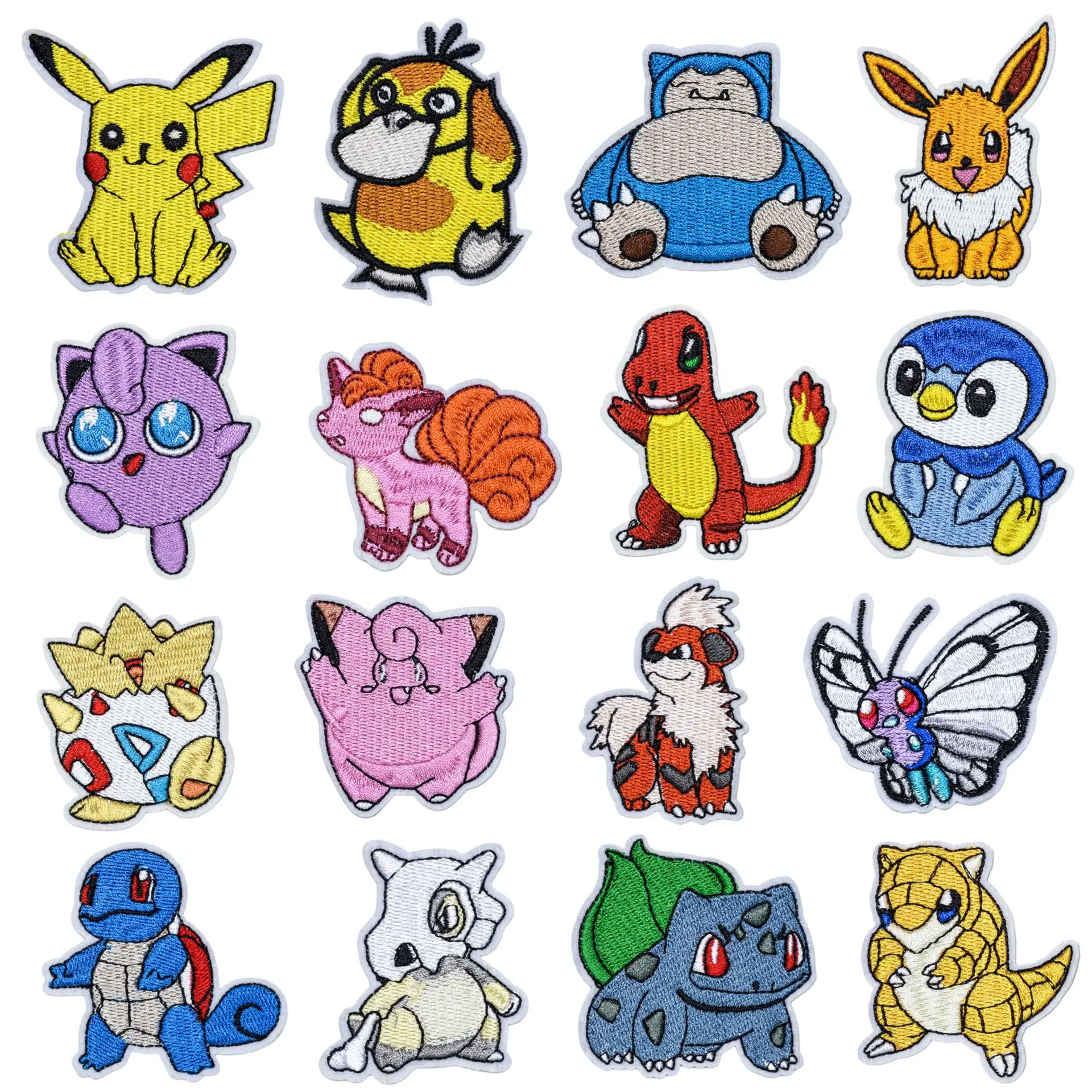 Parches bordados de Anime Pokemon Pikachu, insignia de ropa, parches fusibles para ropa, decoración de prendas de hierro, 16 piezas por juego