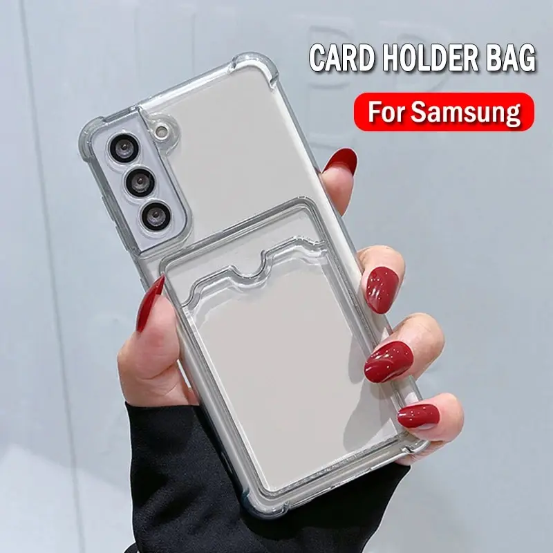 Thick Shockproof Card Bag Wallet Clear Phone Case For Samsung S26 S25 S24 Ultra S20 S21 S22 S23 Fe S 24 Plus 5G Soft Cover Coque