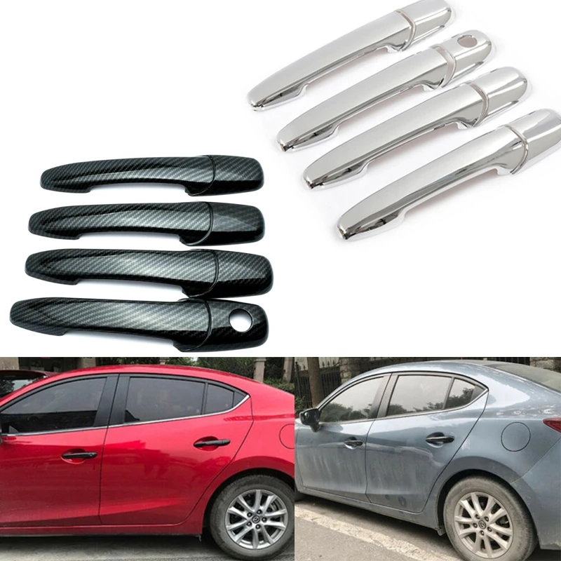 

For Mazda 3/5/6 2003-2015 Car Exterior Door Handles Covers Overlays Protection Catch Cap Sticker Carbon Fiber/Chrome Style