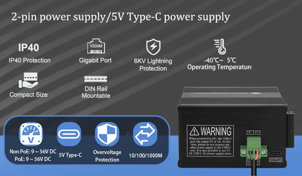 Industrieller 12-Port-Ethernet-Switch, Gigabit-PoE-Netzwerk-Switch für DIN-Schienenmontage, nicht verwalteter 1000-M-RJ45-Switch, IEEE 802.3af/at/bt – Detail 2
