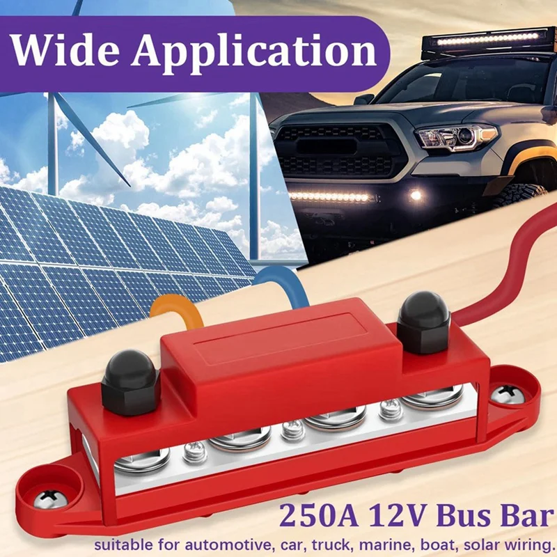 250A 12V Bus Bar Marine 12V,Power Distribution Block With Cover Screws Terminals,Battery Bus Bar For Car Boat Wiring