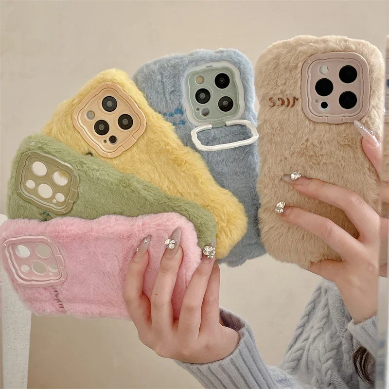 Cartoon Plush Fur Phone Case for Huawei Mate 60 Pro Mate 50 40 30 Pro Cute Rabbit Fluffy Soft Warm Stand Back Cover Cases