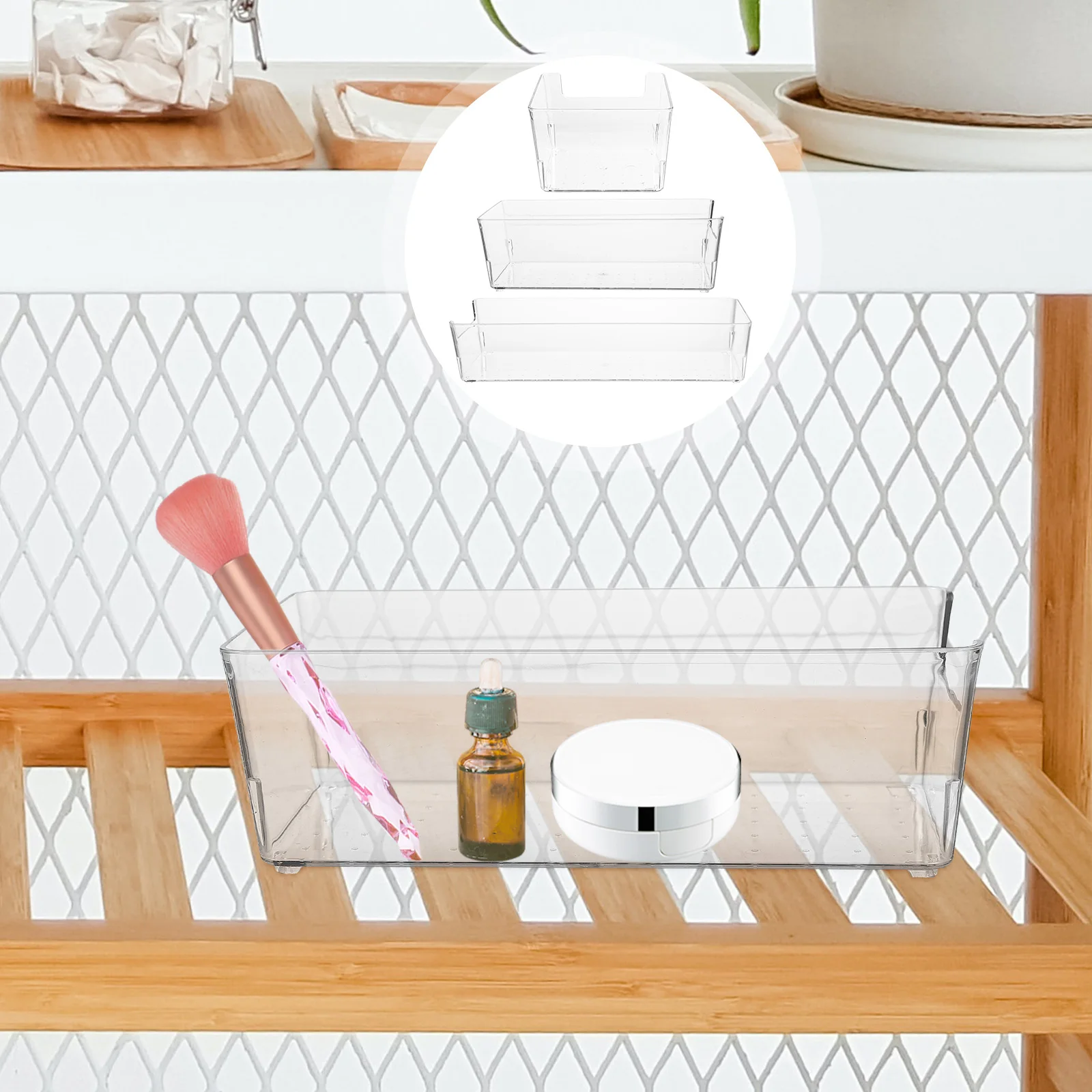

3Pcs Transparent Drawer Organizer Kit Storage Boxes Desk Organizer Trays Plastic Containers for Jewelry Stationary Items Storage