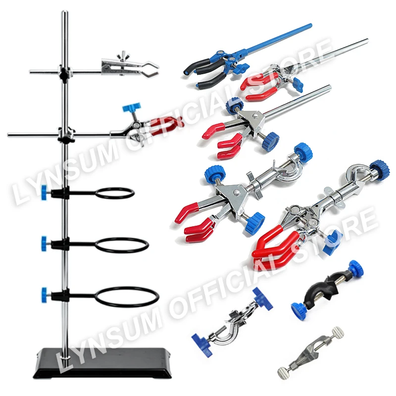 Laboratory Retort Rod Support Stand Platform Set Lab Flask Clamp Clip Ring Bosshead Burner Tong Beaker Holder Metal Grip Tool A1