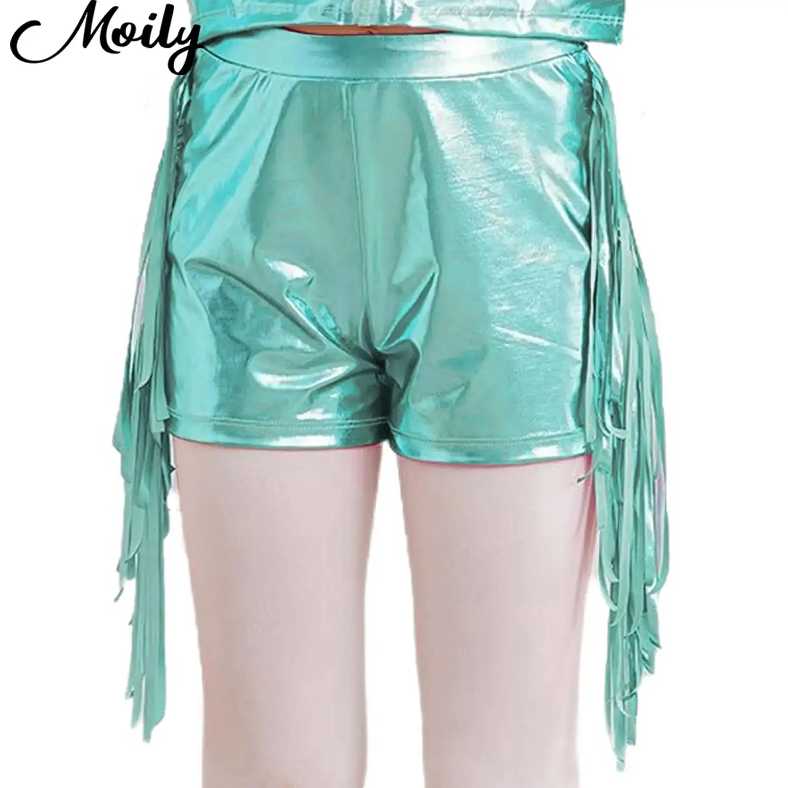

Children Girls Latin Jazz Dance Tassels Costume Metallic Shorts Elastic Waistband Fringe Shiny Shorts for Cha-cha Birthday Party