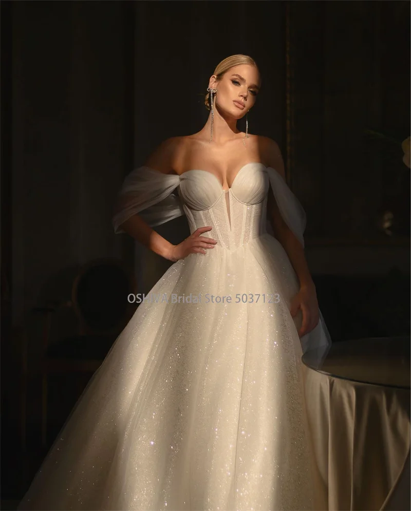 High Quality Sweetheart Neck A-Line Wedding Dresses Off the Shoulder  Glitter Bridal Gowns Customized Vestidos De Noiva - AliExpress 320