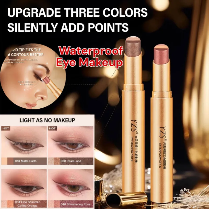 3 Color Gradient Eyeshadow Stick Shimmer Glitter One Step Eye Makeup For Beginners Long Lasting Waterproof