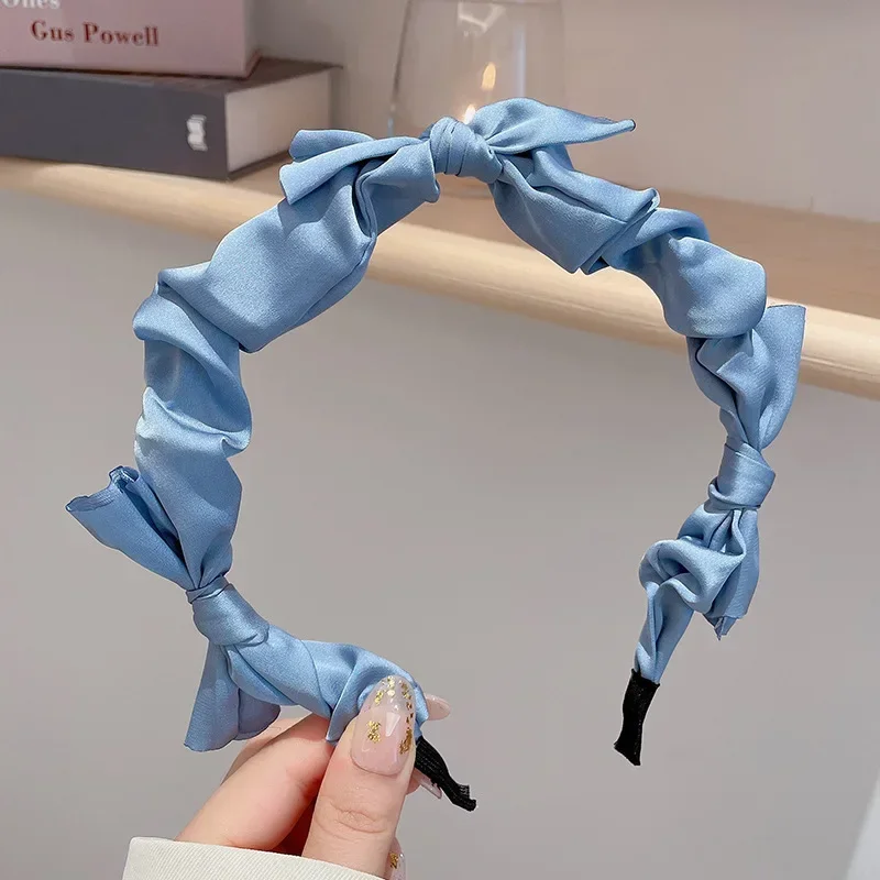 Satin Bow Hairband Retro Bow Knot Headband Sweet Hair Bands Simple Versatile Hair Accessories Women Girls Cloth Hair Hoop