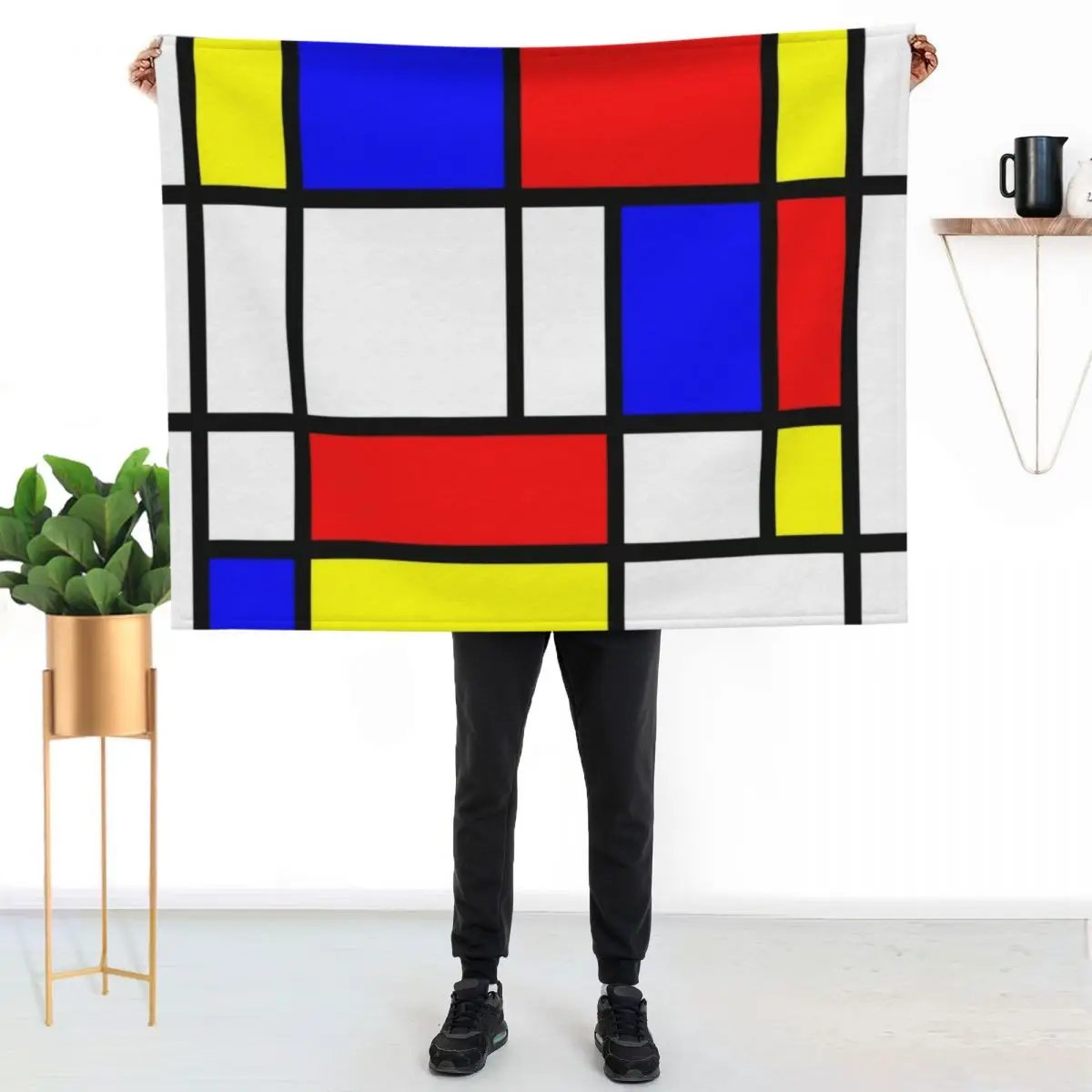 Piet Mondrian Composition 2 | Color Block with Red Yellow and Blue Throw Blanket Thermals For Travel Winter beds anime Blankets