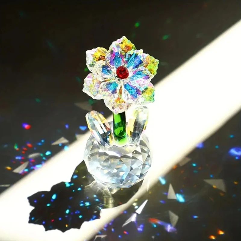 Glass Sunflowers Crystal Charm Dream Flower Figurine Ornament for Sophisticated Home Desktop Decors Valentines Day Gift