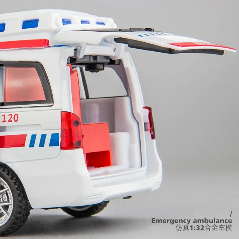 1:32 Mercedes Benz Emergency ambulance 120 Diecast Metal Alloy Model car Sound Light Pull Back Collection Kids Toy Gifts