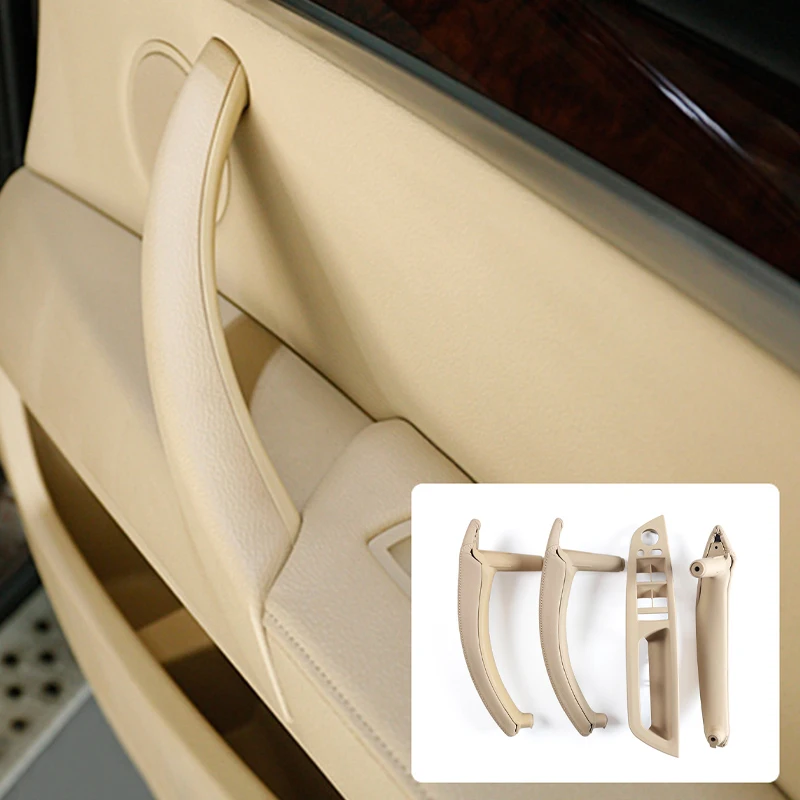 

7PCS Beige RHD Car Leather Door Inner Handle Cover Glass Lifter Switch Panel For BMW X5 X6 E70 E71 E72 2007-2013 Interior Parts