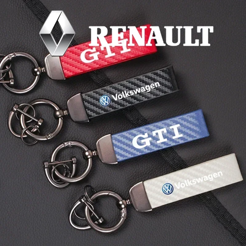 

1Pcs Car Keychain Carbon Fiber Leather Key Ring Chain For VW GTI Polo Golf Passat Tiguan Arteon Touareg CC Taigo Caddy Scirocco