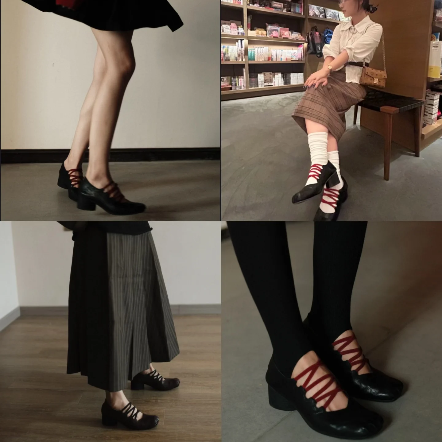 retro-style-mary-jane-ballet-flats-pig-nose-wrinkle-square-head-cross-color-block-thick-heel-casual-fashion-single-shoes