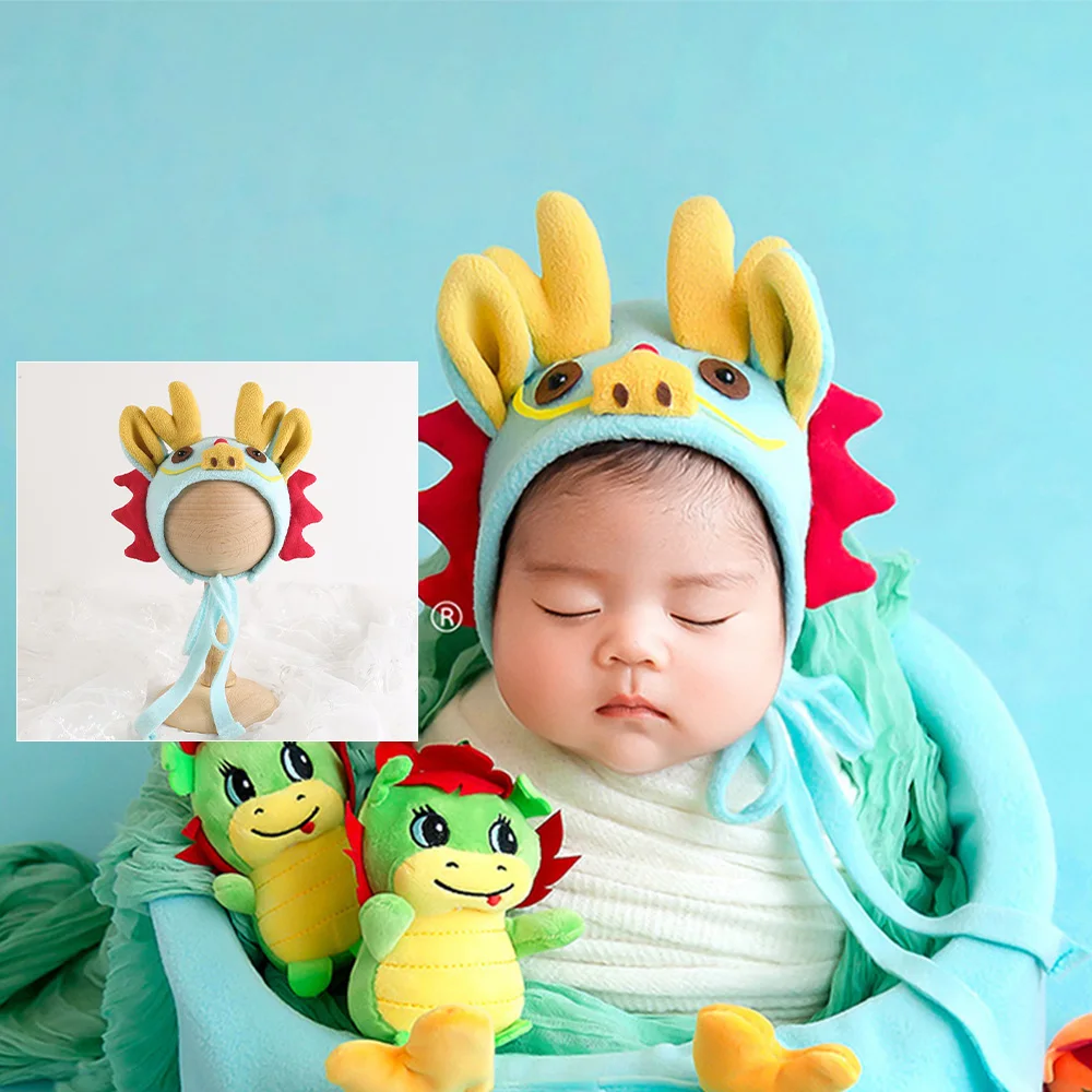 Topi fotografi bayi baru lahir, alat peraga topi kain wol gambar hewan, topi naga Cina, topi kelinci Studio foto, Topi pemotretan