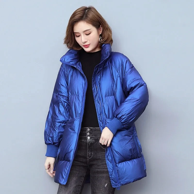 2026 Winter New Stand collar Glossy Down cotton Jacket Women's Korean version Loose Thicken Coats Female Warm Parker Overcoat
