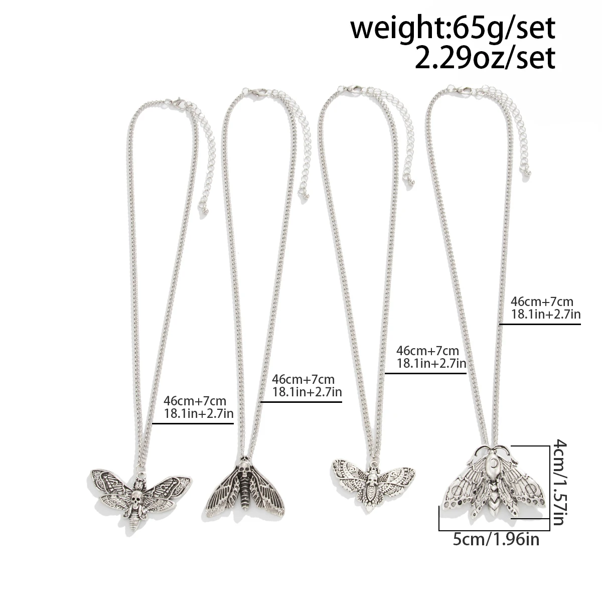 Salircon القوطي 4 قطعة/المجموعة الجمجمة عقد بحلية متدلية على شكل فراشة قلادة للنساء خمر الشرير الفضة اللون المختنق سلسلة مجوهرات هدايا الهالوين #5
