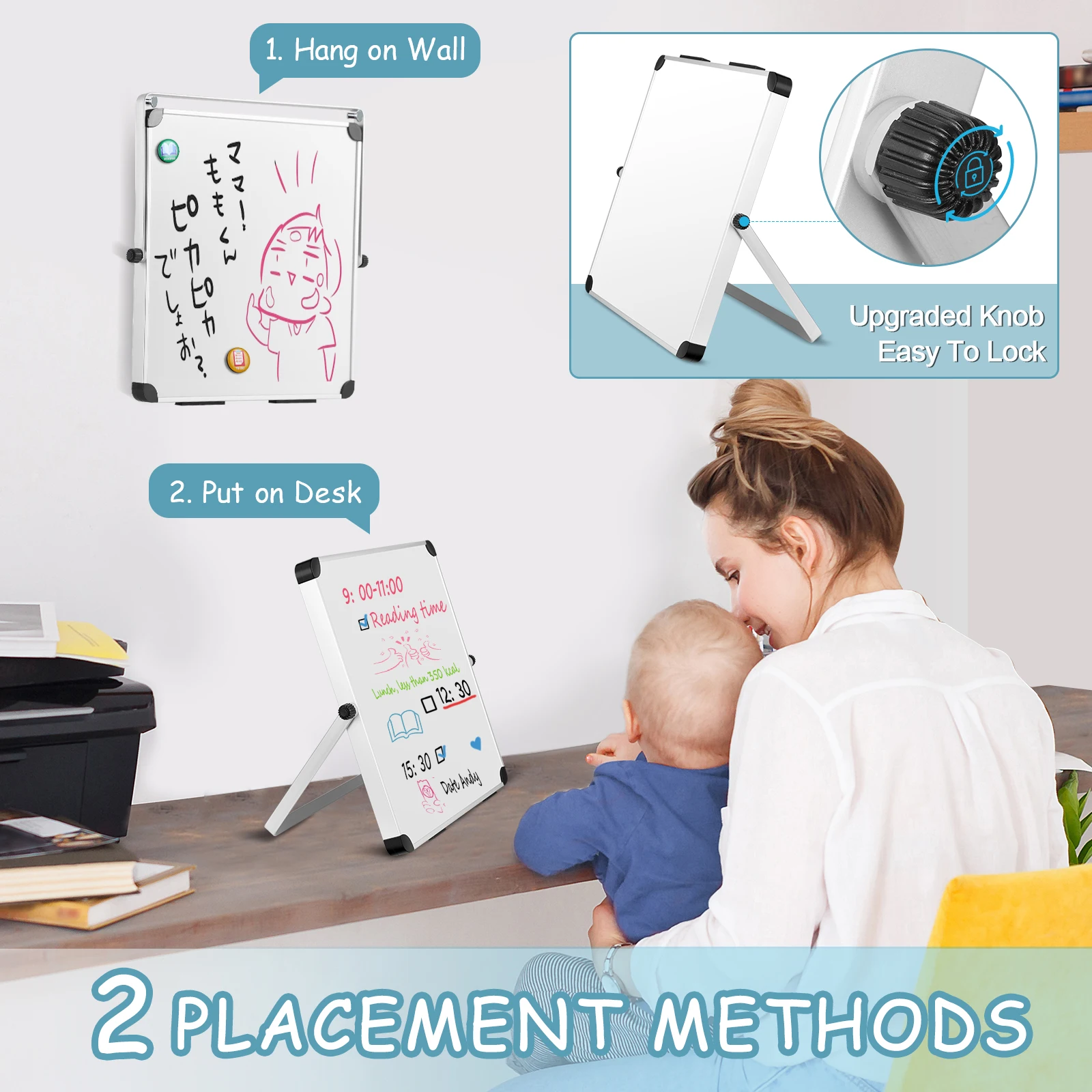 Dry Erase Board Mini Boards Desktop Whiteboard Home Office with Stand Lap Double-sided