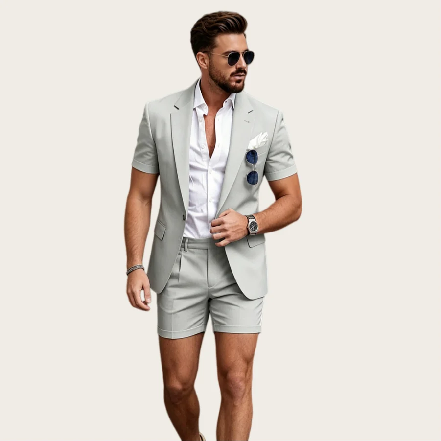 

Mophiel Short Pants Men's Suits 2 Piece Set Beach Wedding Party Tuxedo Slim Formal Business Outfit Daily Wear Blazer Customized