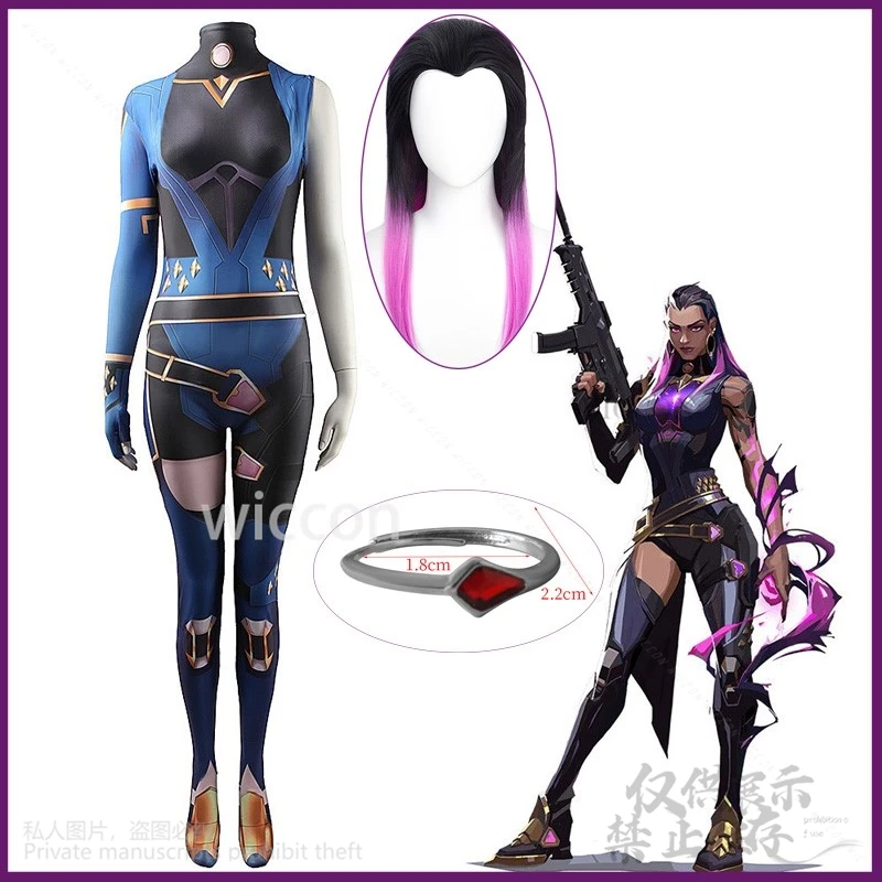 Anime Game Valorant Cosplay Reyna Costume Sexy Jumpsuit Outfits Children Men Women Halloween Carnival Suit Wigs Ring Props Cos