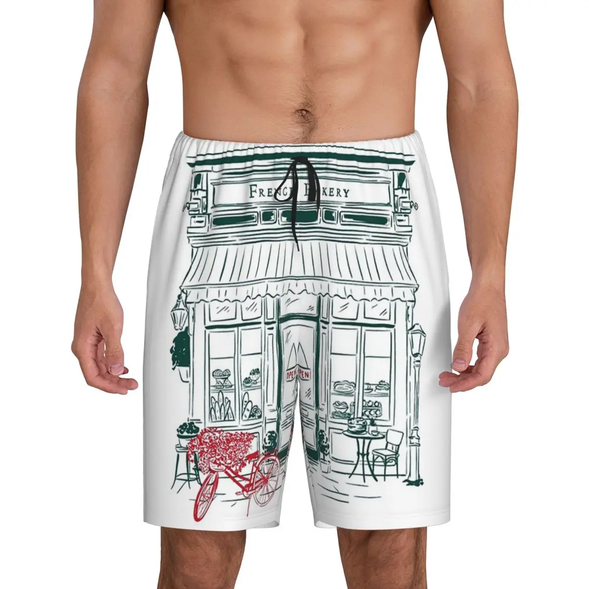 

Custom French Bakery Short Pajama Pants Men Sleepwear Sleep Lounge Bottom Shorts Sleeping Pants