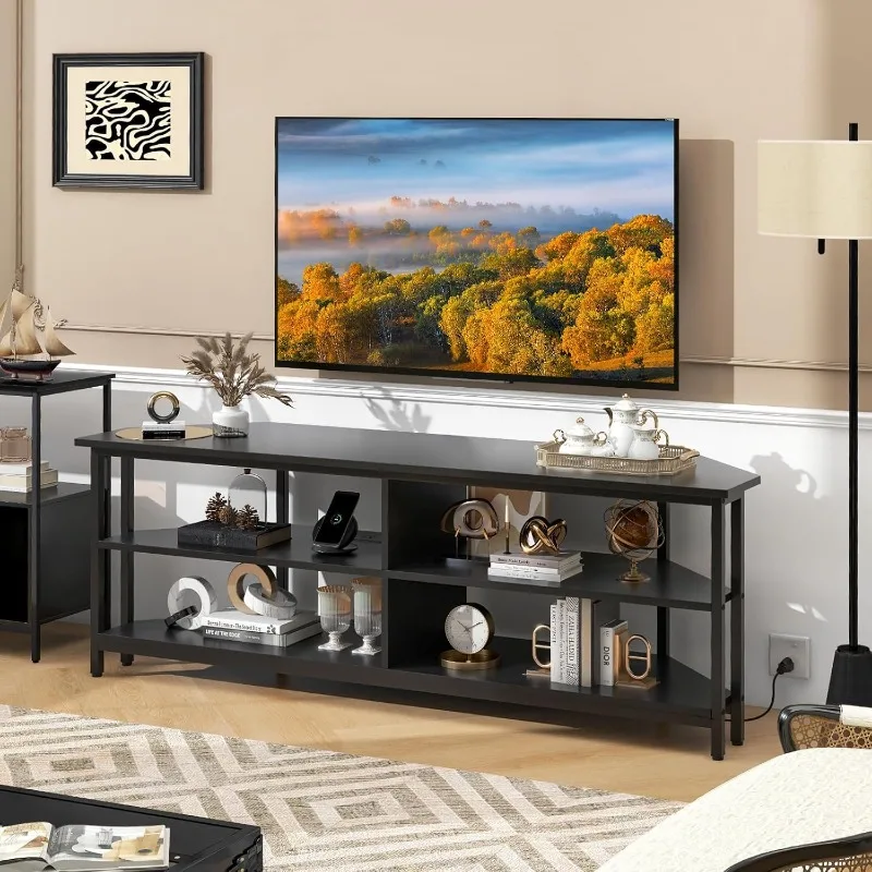 orner TV Stand for TVs up to 65”, TV Console Table w/AC Outlets, USB A Ports, USB C Port, Metal Frame & Storage Shelves,