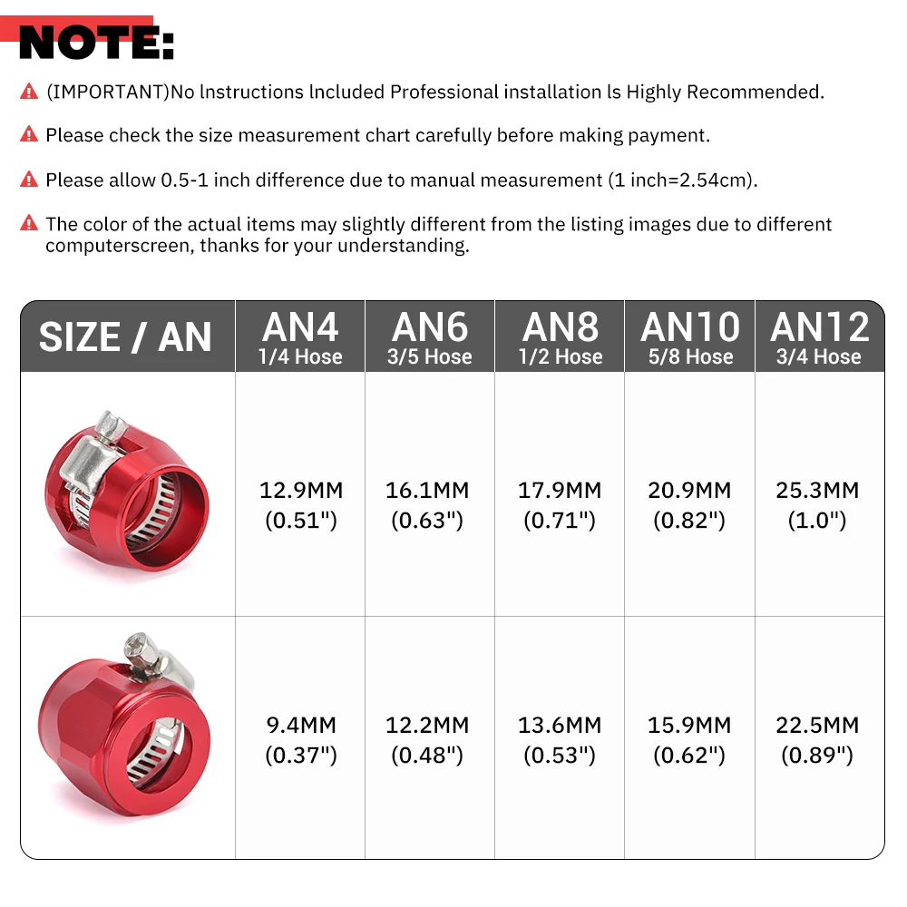 1lot=2pcs Hose Clamp AN4 AN6 AN8 AN10 AN12 Fuel Pipe Clip Oil Water Tube Hose Fittings Finisher Clamps Hex Finishers