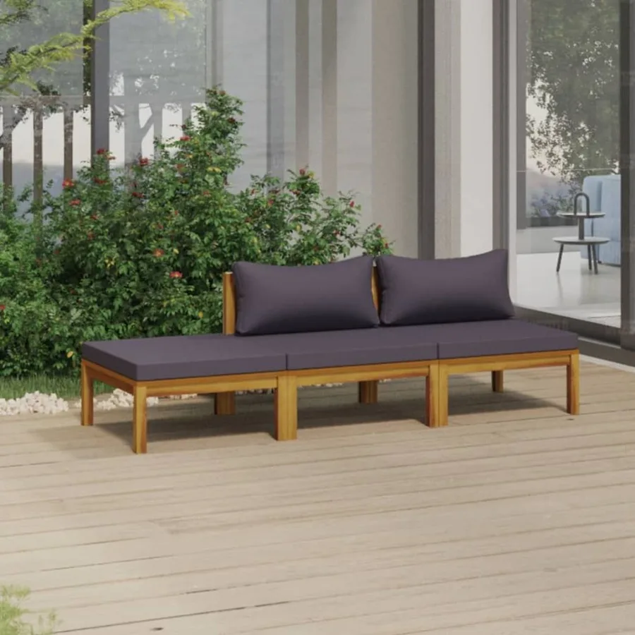 

3 Piece Patio Lounge Set with Cushion Solid Acacia Wood
