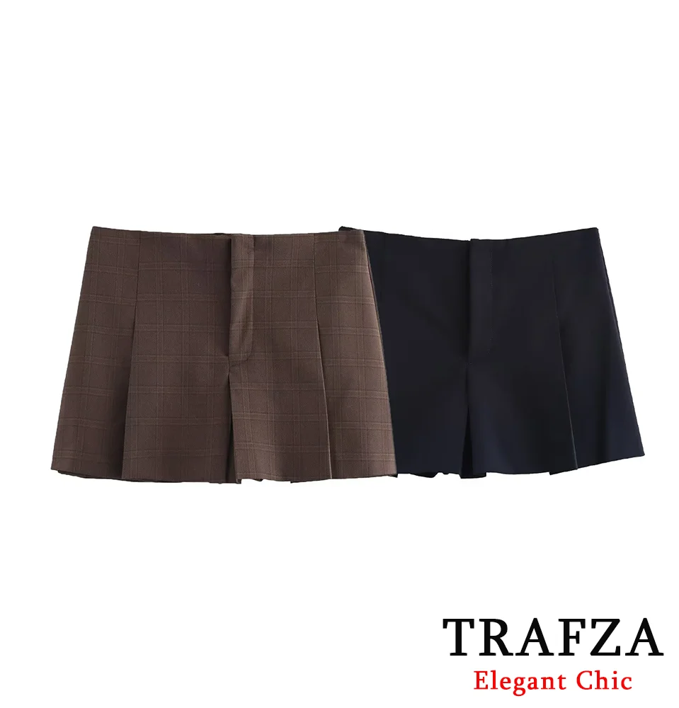 

TRAFZA 2025 Fashion Women's High Waist Shorts Skirts Pleated Skirt Shorts Women Causal Commute Shorts Woman Casual Mini Shorts