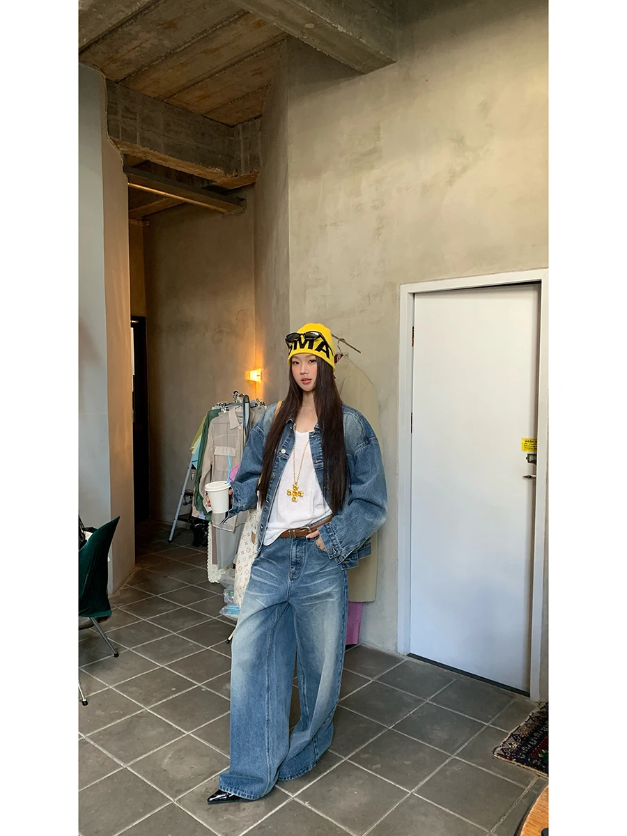 Red Celebri Denim Jaet Women's Spring Autumn 2025 New ular Unique Super Beautiful Top Set Cotton Polyester Blend