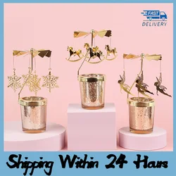 Love Wedding Candle Holders Snowflake Deer Fairy Rotating Candlestick Metal Tray Romantic Home Decoration Christmas Ornament ﻿
