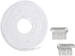Curtain Wire,10 Meters (32FT) Hanging Cord Kit with 10 Pairs of Hooks & Eyes Picture Hanging Wire for Net Curtain Rods