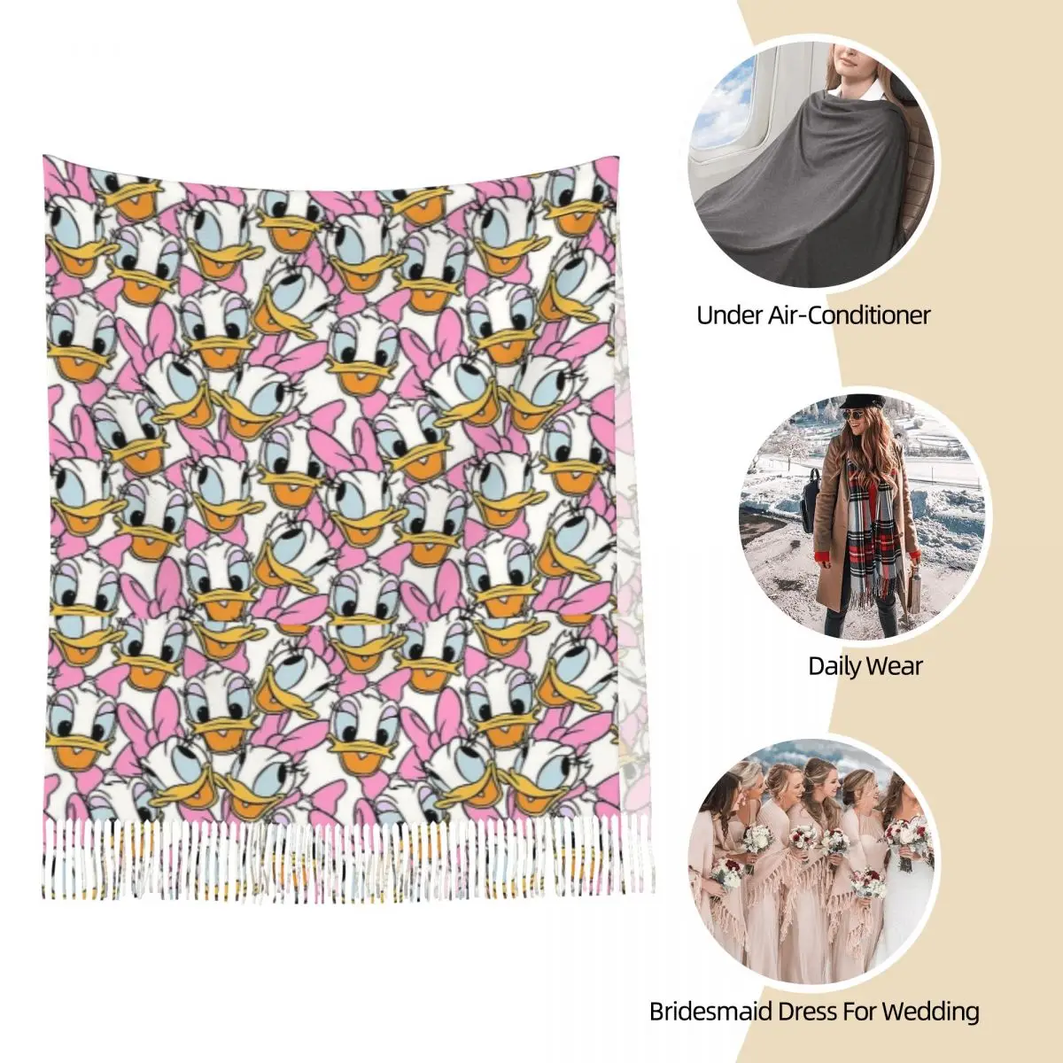 Viele Gesichter der Mädchen-Enten-Schal für Damen, warm, großer langer Schal, Donald Duck Pashmina-Schal, Schals