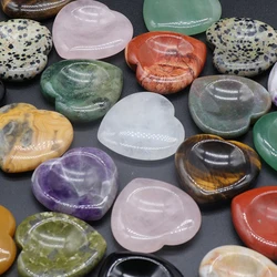 1pc 40mm Natural Crystal Heart Healing Worry Stone Rose Quartz Tiger Eye Body Massage SPA Relax Tool Massager Jewelry Accessory